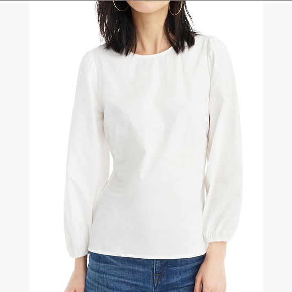 J. Crew Tops - J. Crew White Puff Sleeve Cotton Poplin Blouse Top
